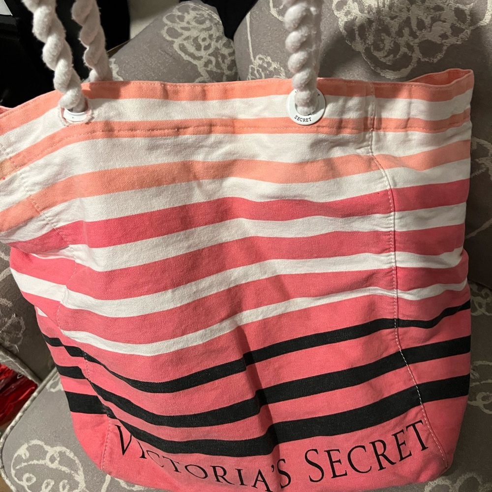 Victoria's Secret Coral and Black Striped Tote